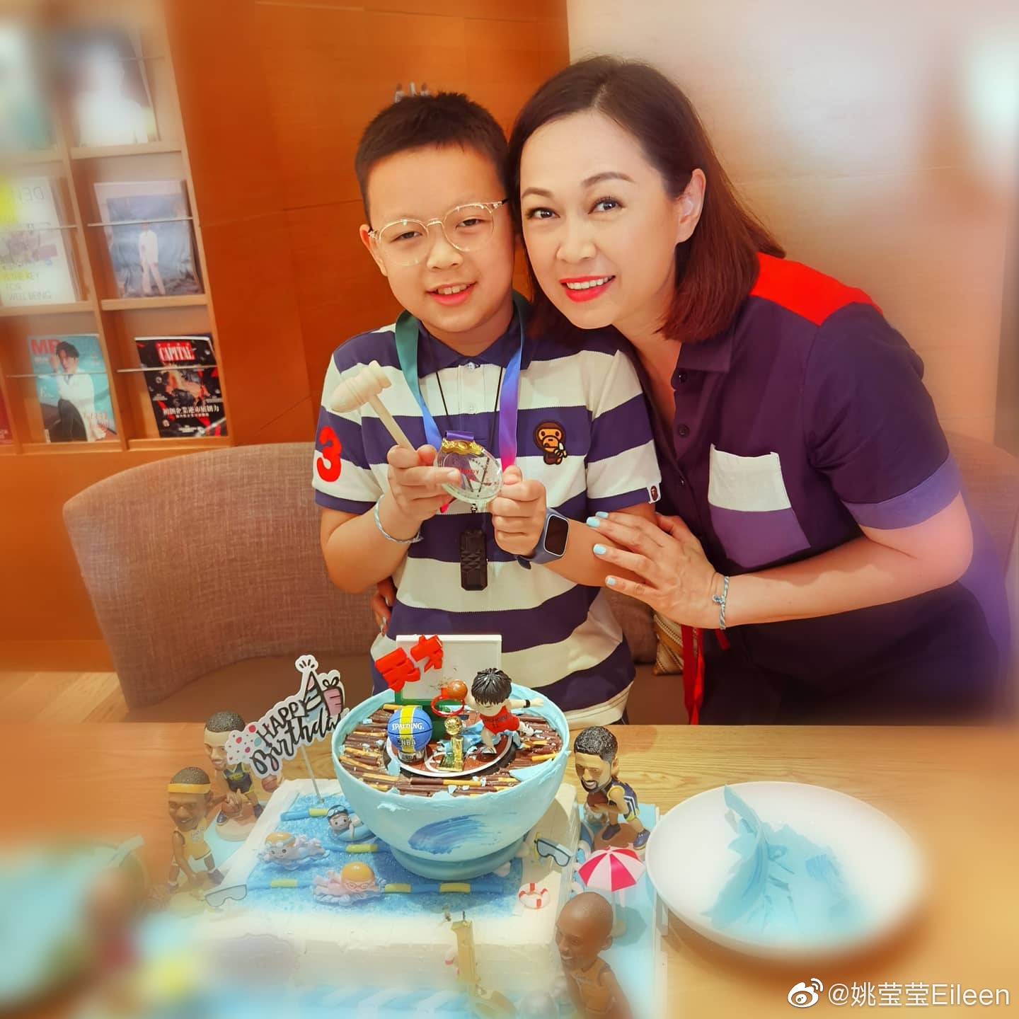 With her 10-year-old son Evan