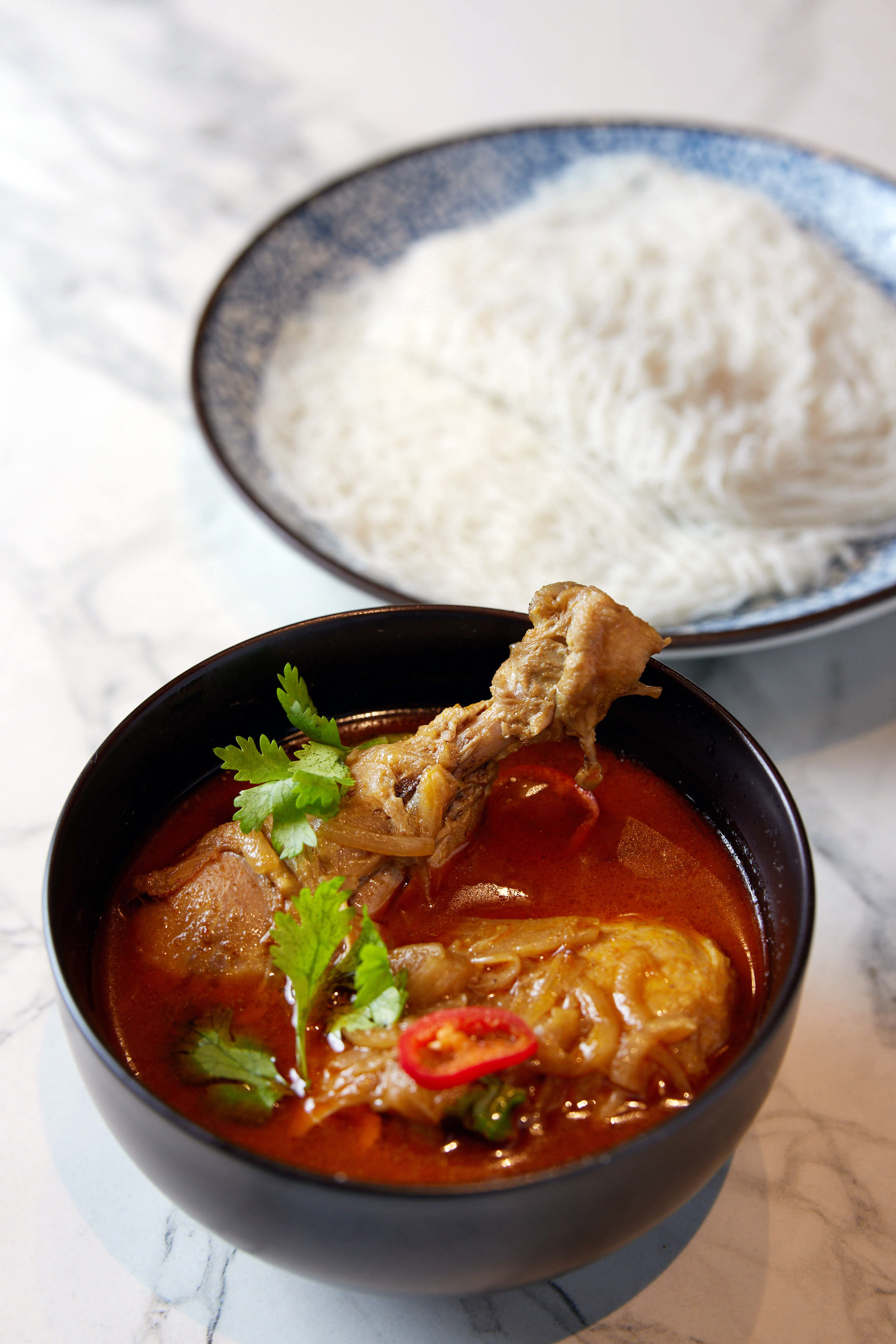 Sri Lankan Chicken Curry & Tomato Chutney with String Hoppers, $16