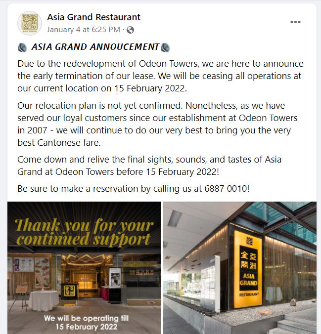 Announced closure on social media