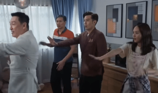 Shaun getting jiggy with his co-stars Rayson Tan, Brandon Wong and Chantalle Ng