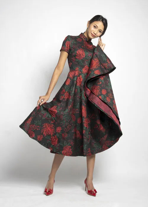 Jubilee Dress in Black Mistletoe, $329, Tria the Label