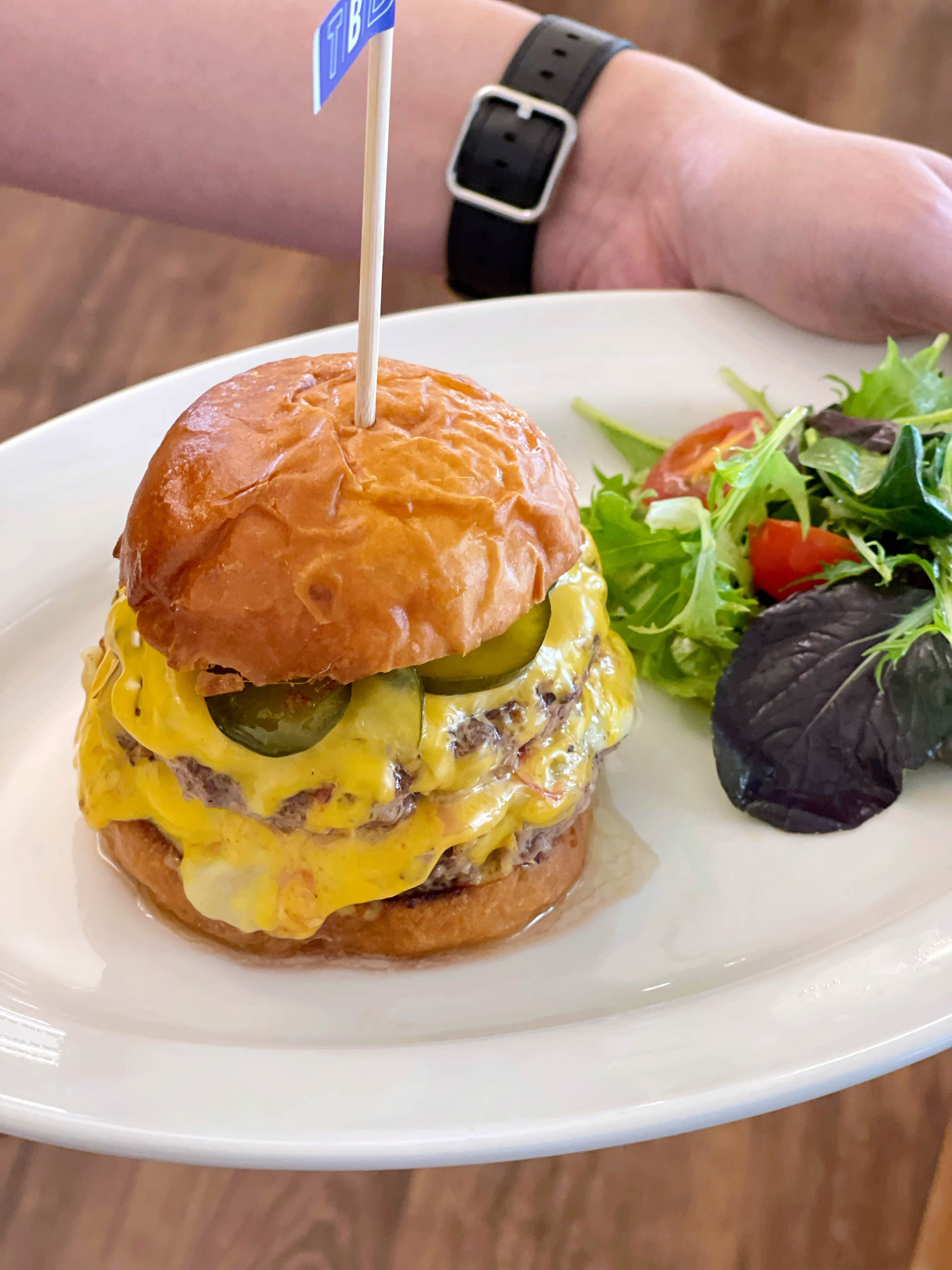 TBD Cheese Burger, $18.90