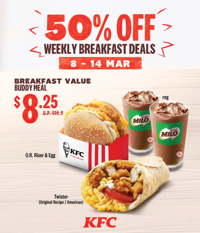 KFC’s Breakfast Items With Iced Milo At Discounted Prices, Including