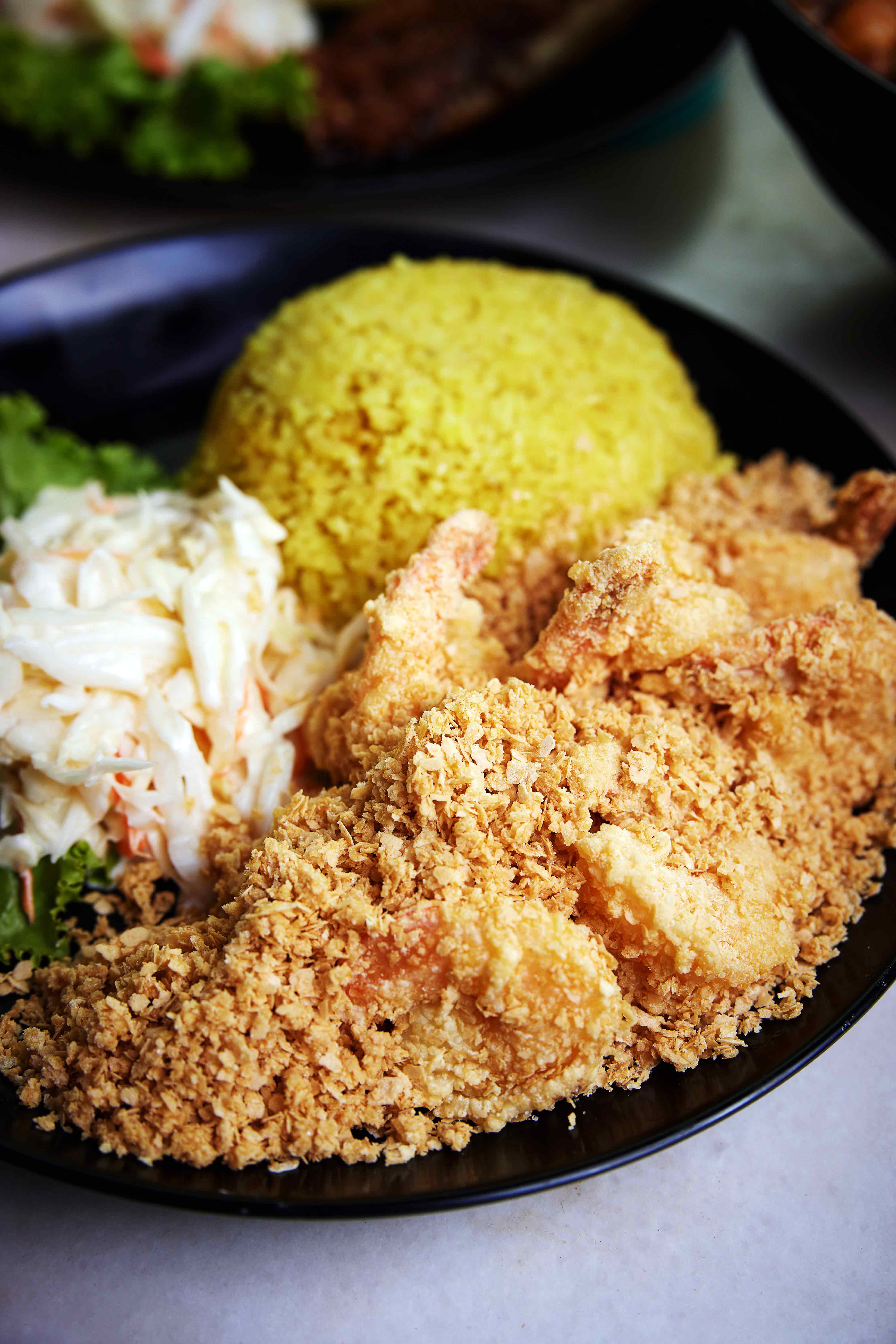 Cereal Prawn with Turmeric Rice, $7.90