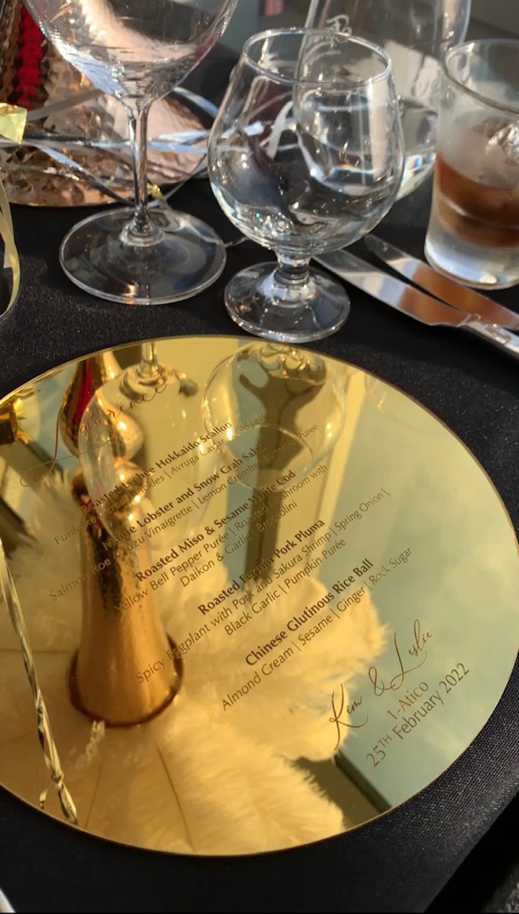 Guests were also greeted with a personalised menu engraved with their name