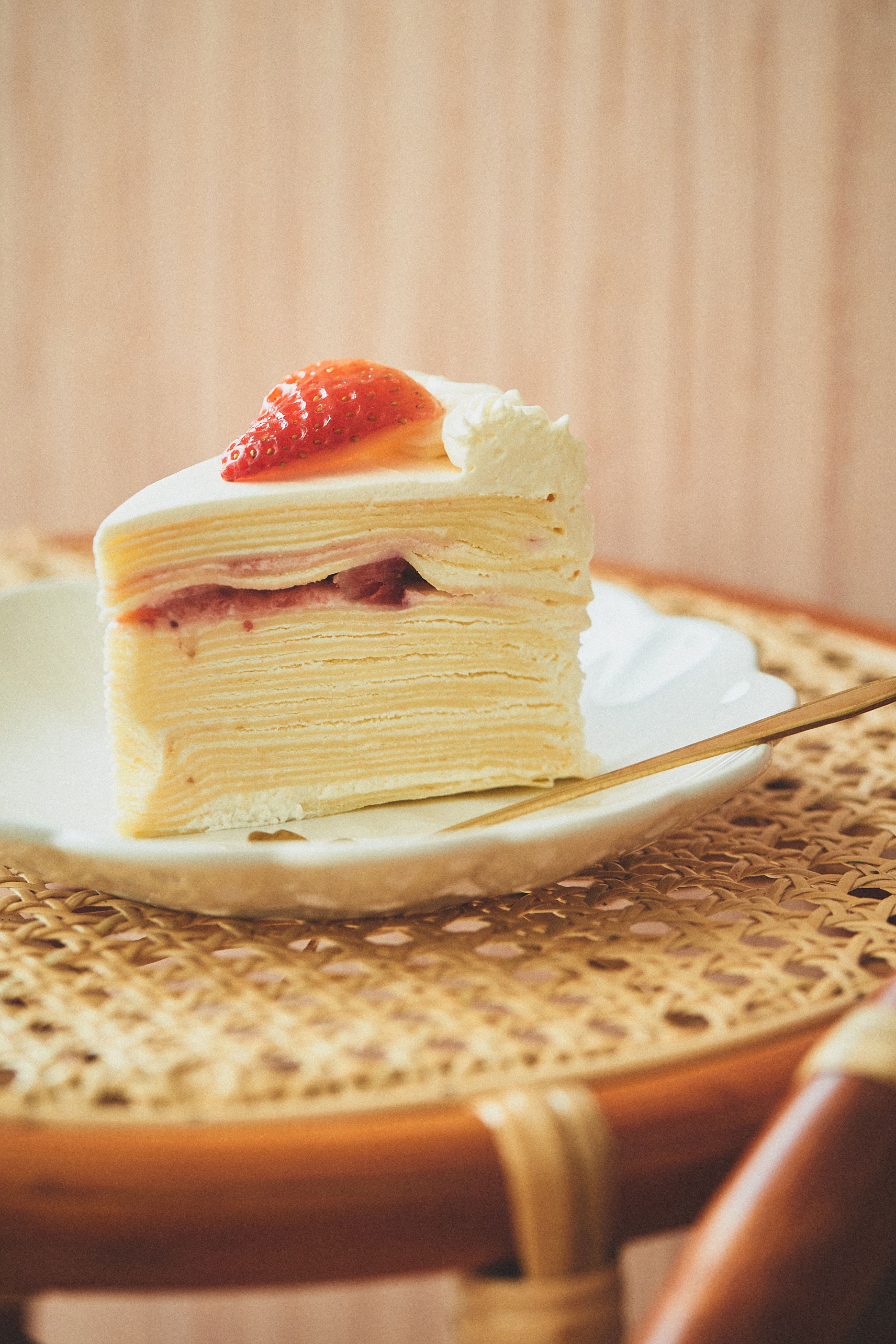 Vanilla Strawberry Crepe Cake, $8 a slice; $56 whole