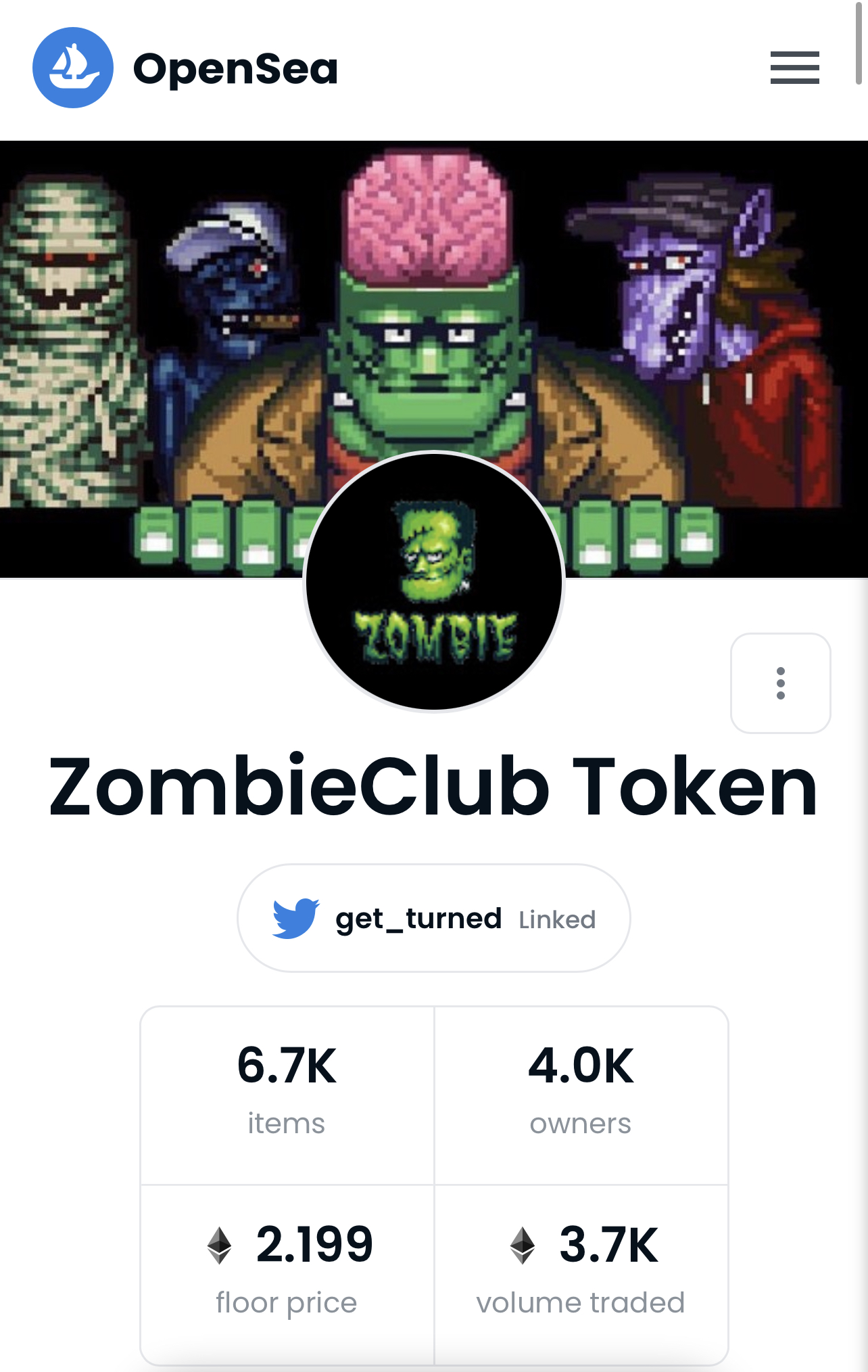 ZombieClub Token’s Opensea page