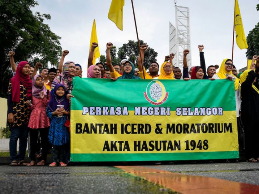 Members of Perkasa, a non-governmental Malay dominance organisation, protesting against the International Convention on the Elimination of All Forms of Racial Discrimination (ICERD).