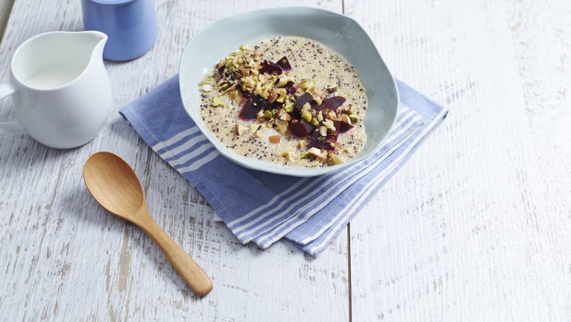 Quinoa Porridge With Beetroot And Nut Crumble