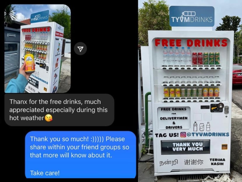 This family has a vending machine that dispenses free drinks for delivery people