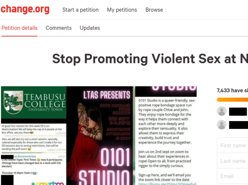 A petition on Change.org (pictured), which included a poster promoting an event on safe sexual practices, had attracted 7,400 signatures by Sept 1, 2020.