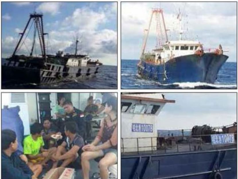 Indonesia seized a Chinese fishing boat and arrested her eight crew (bottom left) for fishing within Indonesia's exclusive economic zone on March 19. China claims most of the South China Sea, which has led to disputes with a number of South-east Asian countries. Photos: Indonesian Ministry of Fishery and Marine Affairs