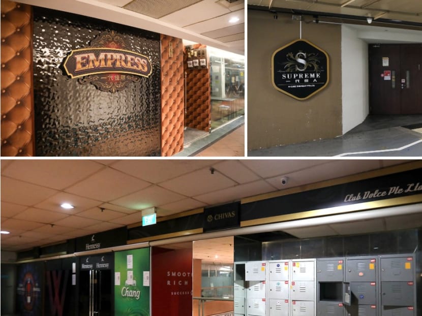 The Ministry of Health is carrying out special testing operations for all staff members at five KTV lounges, including (clockwise from top left) Empress KTV at Tanglin Shopping Centre, Supreme KTV at Far East Shopping Centre and Club Dolce at Balestier Point.