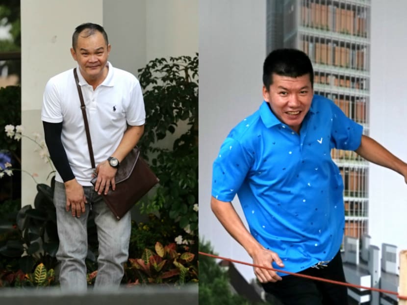 (From left) Toh Kian Teck, 53 and Tay Soo Yong, 50, face one charge each, under the Protection from Harassment Act, for causing harassment, alarm or distress through the use of threatening language or behaviour. Photo: Nuria Ling/TODAY