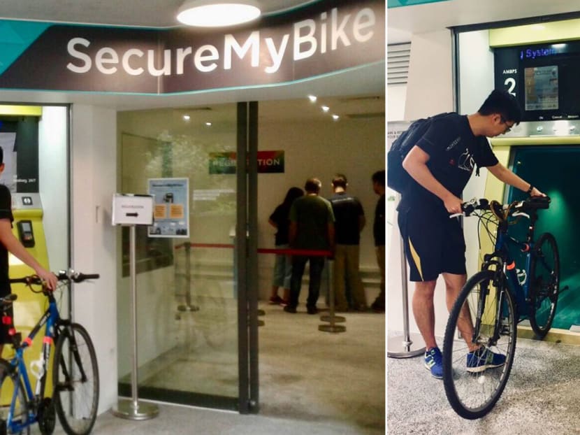 The SecureMyBike underground facility at Kampung Admiralty was opened in January 2018 and allowed cyclists to park their bicycles and store equipment.