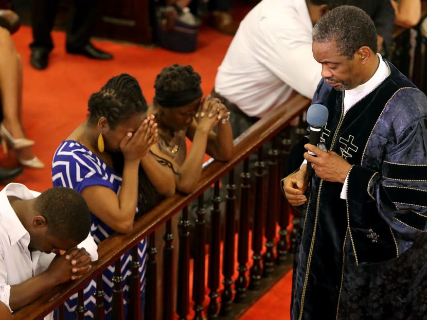 The Rev Dr Norvel Goff speaks during a worship service at Emanuel A.M.E. Church, Sunday, June 21, 2015, in Charleston, S.C., four days after a mass shooting at the church claimed the lives of its pastor and eight others. Photo: AP
