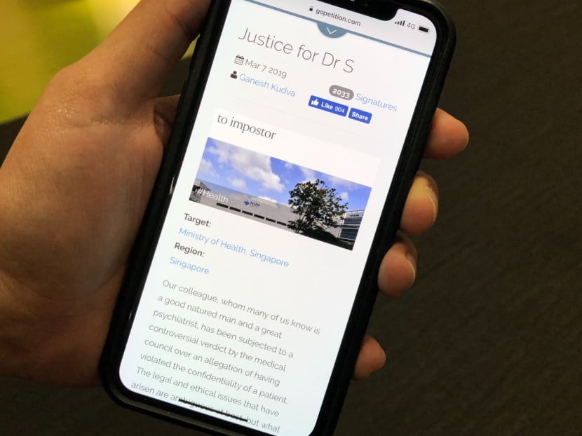 An online petition titled “Justice for Dr S” started on March 7, 2019, and drew more than 2,000 signatures by 3.20pm the next day.