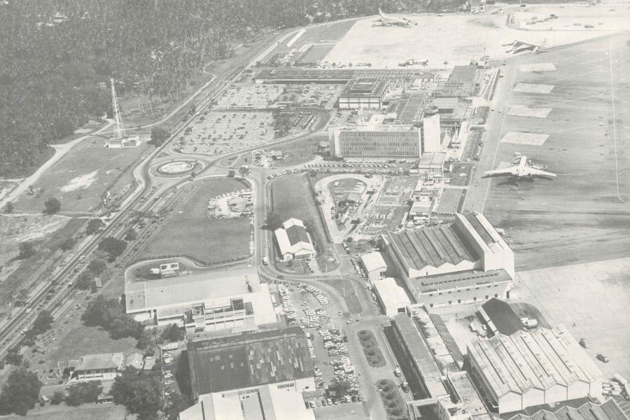 An old photo of Paya Lebar Airport before it was renamed Paya Lebar Air Base, as seen on the Urban Redevelopment Authority's website. Many buildings such as the passenger terminal building, control tower block and some aircraft hangers still remain today.  
