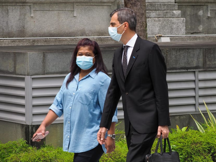 Ms Parti Liyani, whose former employer was Changi Airport Group chairman Liew Mun Leong, and her lawyer Anil Balchandani, arriving at the State Courts on Sept 8, when she was given a discharge amounting to an acquittal for her final charge.