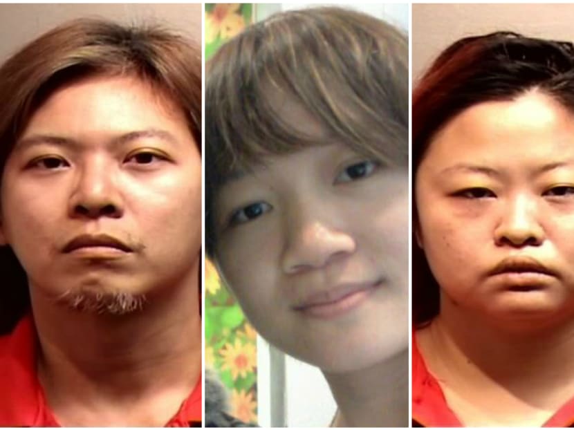 Pua Hak Chuan (left), 38, and his wife Tan Hui Zhen (right), 33, were handed jail sentences of 14 years, and 16.5 years, respectively. The couple had pleaded guilty on Monday to causing grievous hurt to Annie Ee Yu Lian (center), 26, leading to her death. Photo: SPF, Facebook