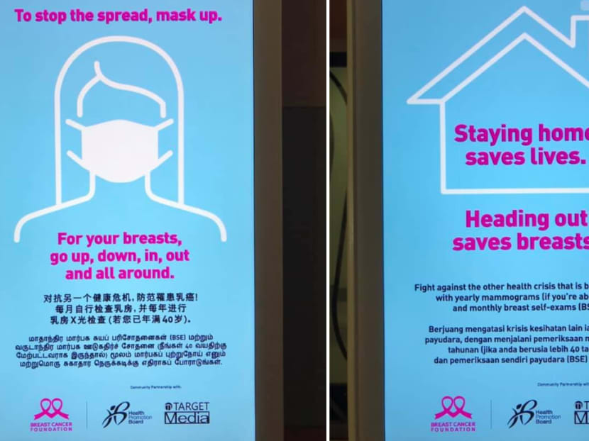 The posters in question have been put up at lift lobbies. The posters in question have been put up at lift lobbies.