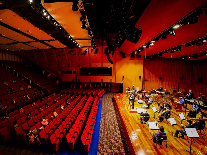 Twenty-three musicians from the Singapore Chinese Orchestra took the stage on Sept 11, 2020, as part of a pilot trial to resume small-scale live performances. Twenty-three musicians from the Singapore Chinese Orchestra took the stage on Sept 11, 2020, as part of a pilot trial to resume small-scale live performances.