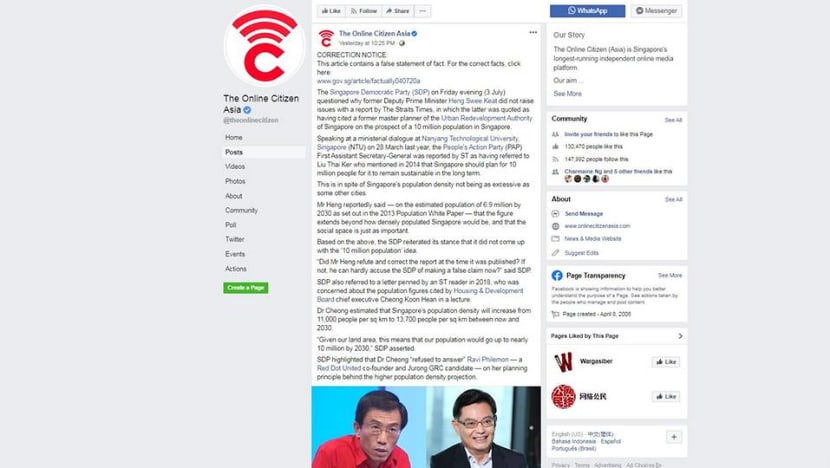 POFMA Office instructed to issue correction directions to Online Citizen Asia, Facebook pages of SDP, Peoples Voice and Sin Rak Sin Party POFMA Office instructed to issue correction directions to Online Citizen Asia, Facebook pages of SDP, Peoples Voice and Sin Rak Sin Party
