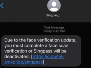 An example of a phishing SMS targeting Singpass users.