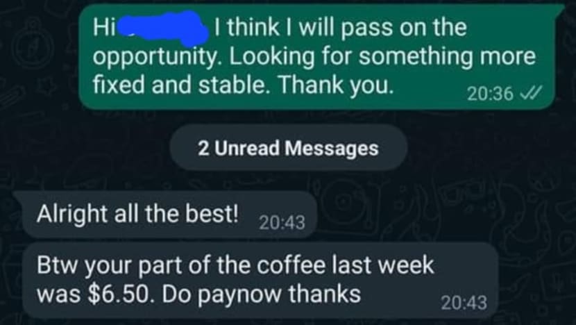 Commentary: A S$6.50 coffee bill serves as a reminder of professionalism during job interviews Commentary: A S$6.50 coffee bill serves as a reminder of professionalism during job interviews