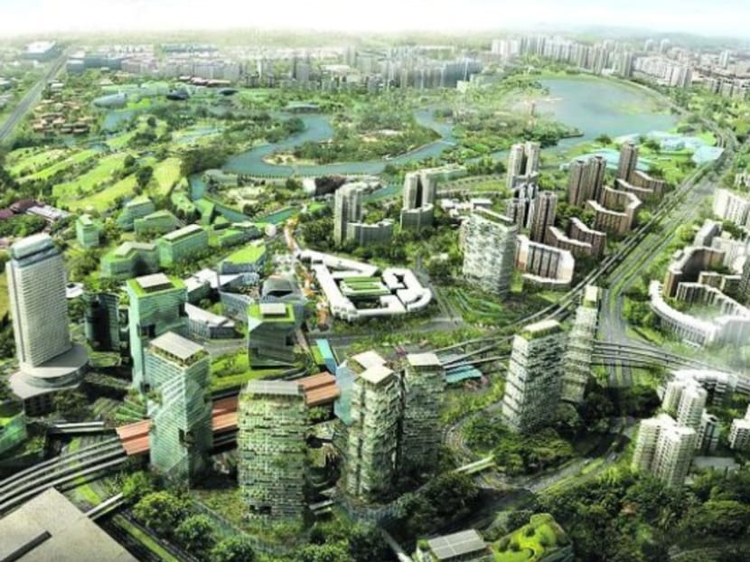 Artist's impression: Aerial Perspective of Jurong Lake District. Source: URA