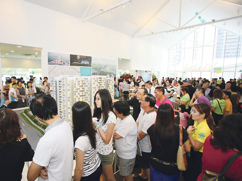 Prospective buyers at the launch of the Lake Life residential development 
in Jurong. 
Photo: Lake Life