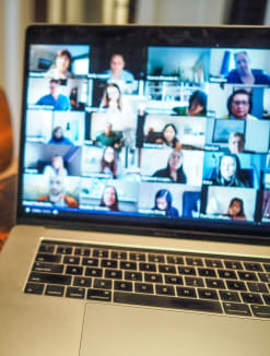 A file picture of teleconferencing as part of work.