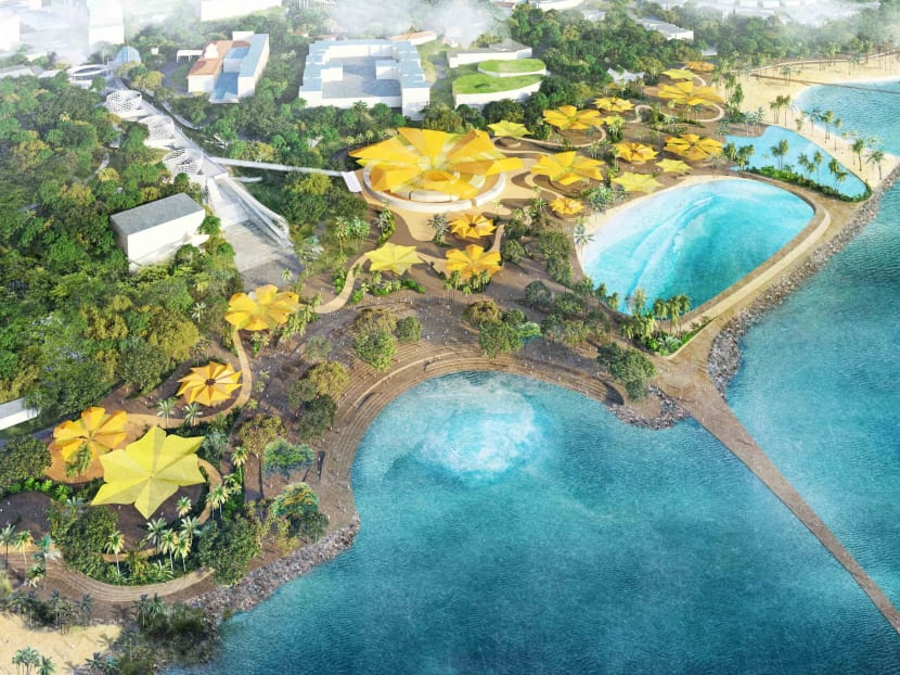 An artist’s impression of Sentosa’s revitalised beaches under the Sentosa-Brani master plan, linked by the Sentosa Sensoryscape from Resorts World Sentosa in the north. Work on the Sensoryscape is set to start later this year.