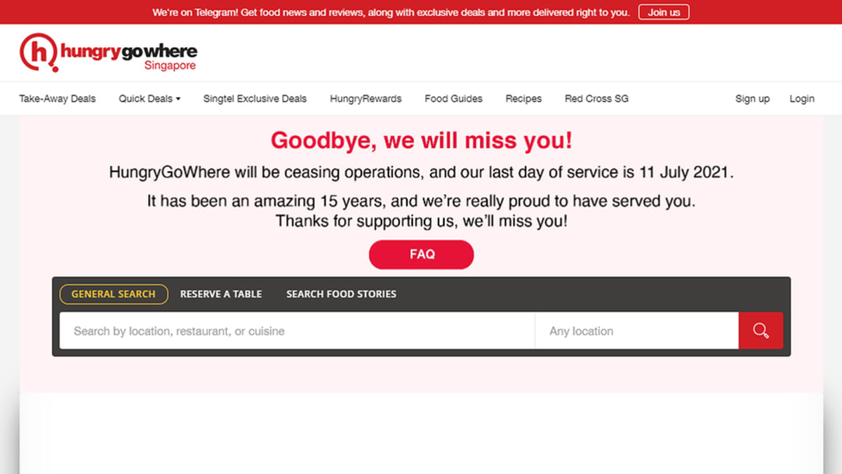 Portal F&B milik Singtel, HungryGoWhere, akan berhenti beroperasi setelah 15 tahun