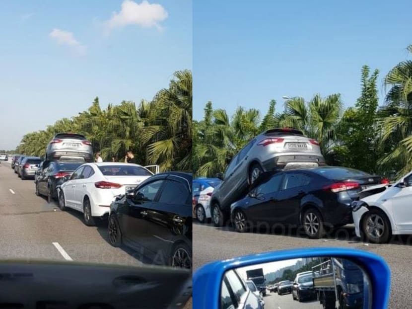 Pictures of the five-car pile up circulating on social media showed the back part of a Nissan SUV mounted on the front of a saloon car.
