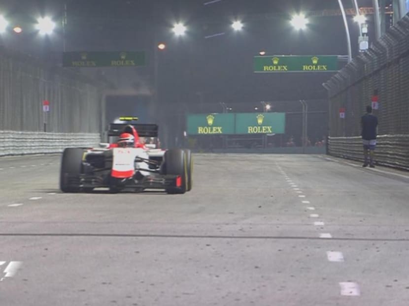 Yogvitam Pravin Dhokia, 27, spotted walking on the track during the Singapore GP. Photo: F1