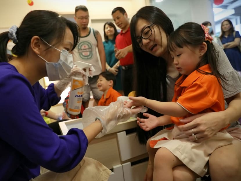 Temperature checks were kicked up a notch at entrances to preschools and parents were told to fill in forms declaring their recent travels. Temperature checks were kicked up a notch at entrances to preschools and parents were told to fill in forms declaring their recent travels.