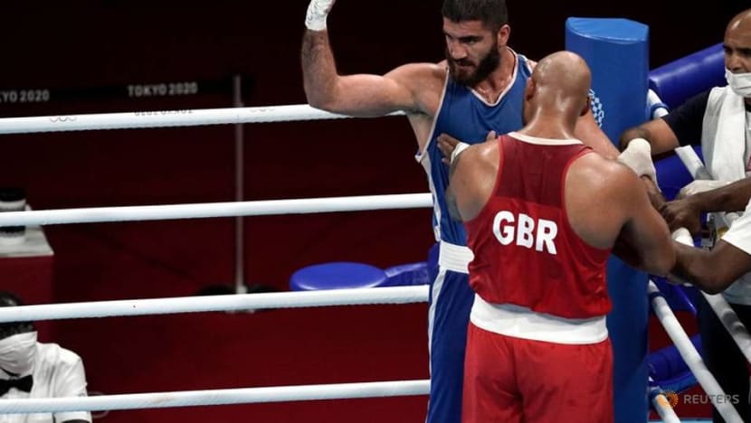 Olympics-Boxing-France's Aliev protests with sit-in after disqualification Olympics-Boxing-France's Aliev protests with sit-in after disqualification