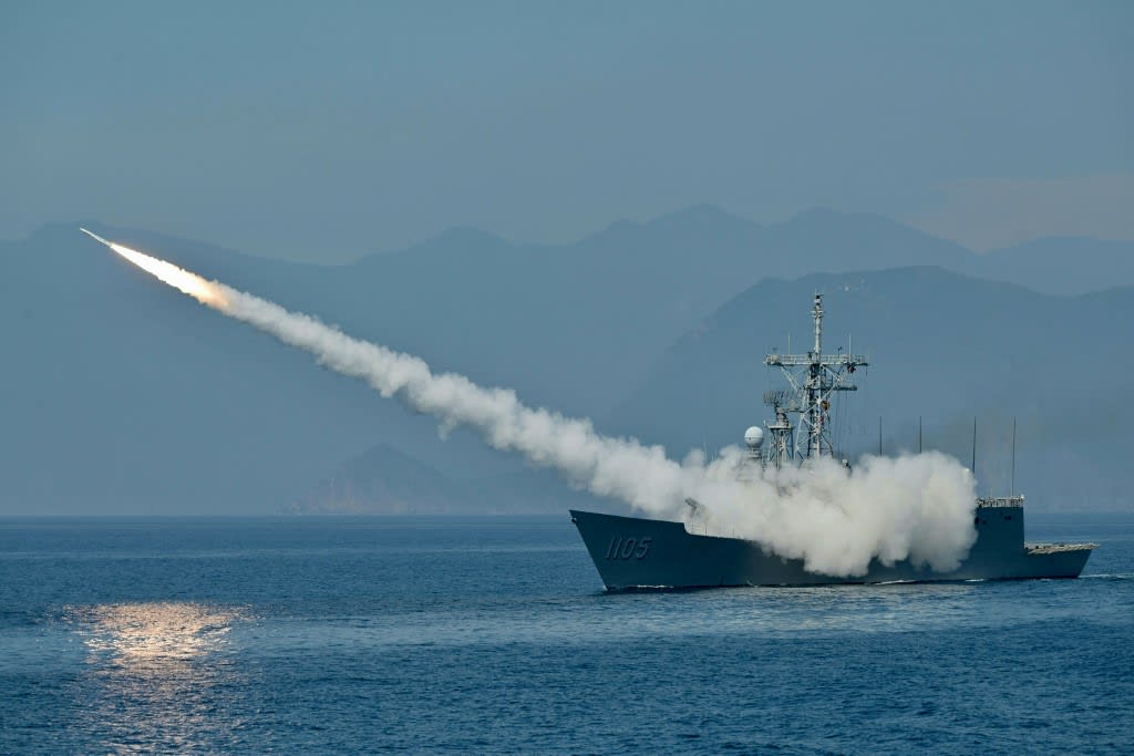 Taiwanese navy launches a US-made Standard missile from a frigate during the annual Han Kuang Drill, on the sea near the Suao navy harbor in Yilan county on July 26, 2022.