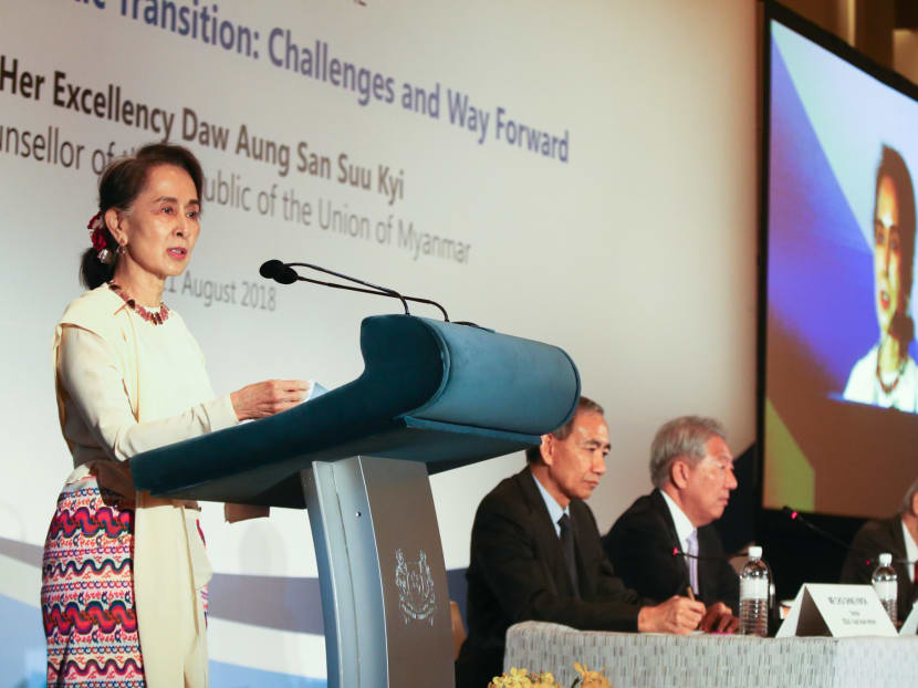 Ms Aung San Suu Kyi, State Counsellor of The Republic of The Union of Myanmar delivering her speech at the 43rd Singapore Lecture.