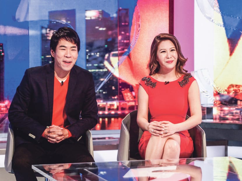 Chua Enlai and Yasminne Cheng on the set of The 5 Show.