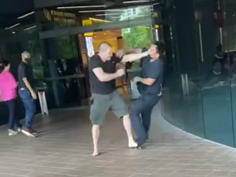 Screenshot from a video of a fight that took place outside Great World shopping mall on June 5, 2022. Screenshot from a video of a fight that took place outside Great World shopping mall on June 5, 2022.