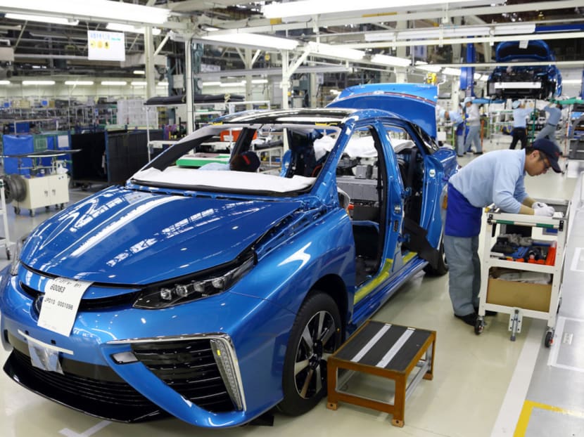 A Toyota plant in Aichi prefecture. Japanese exports to 

the United States rose 21.4 per cent in the year to April, 

with brisk shipments of cars and vehicle engines. Photo: Bloomberg