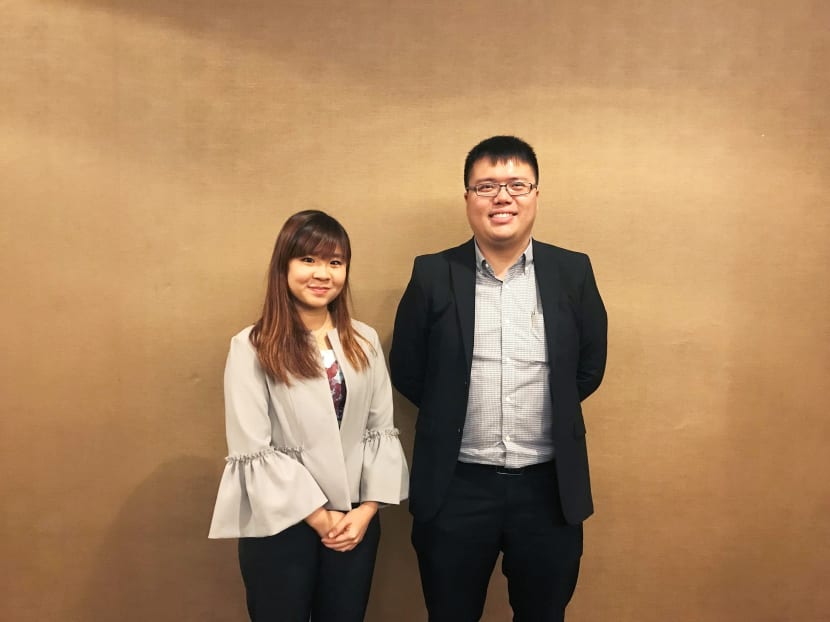 Working professionals in the ICT sector: (Left) Ms Joleen Goh, 24, business development executive at Benjamin Barker and (right) Mr Tok Yee Ching, 28, threat hunter at Countercept, MWR InfoSecurity. Photo: Angela Teng/TODAY