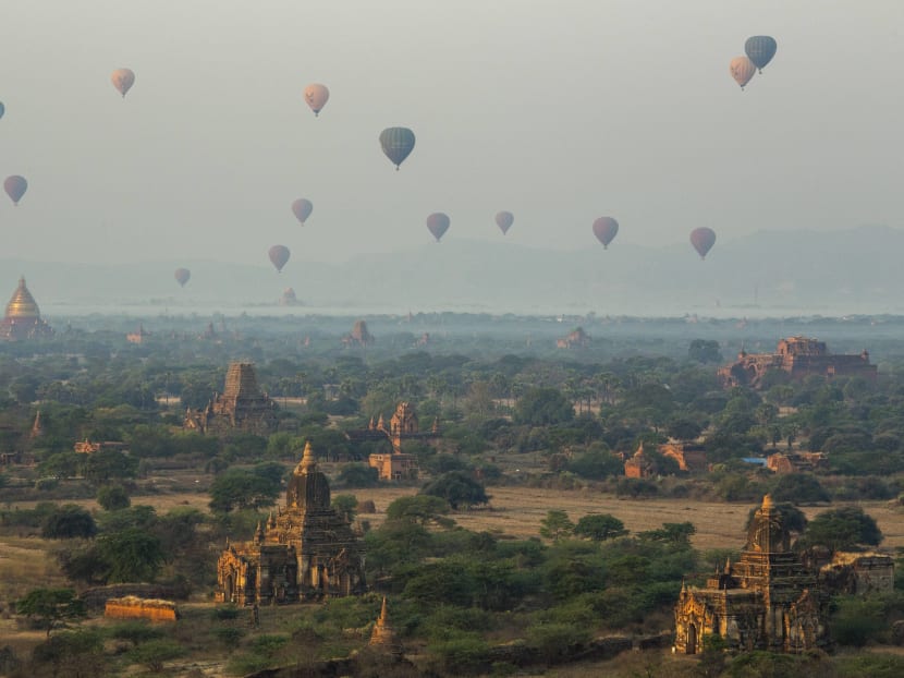 Hot air balloons fly over the temples of Bagan, Myanmar, March 16, 2017. Photo: The New York Times