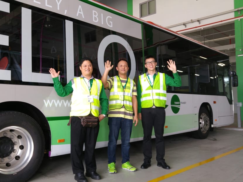 Mr Kong Chiong Ping, 42, Mr Lee Zi Yang, 35, Mr Lee Shao Xiang, 29, are among the 448 new bus captains hired by Tower Transit. Photo: Clifford Lee/TODAY