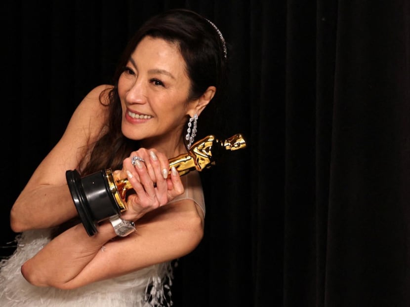 Best Actress Michelle Yeoh poses with her Oscar in the photo room at the 95th Academy Awards in Hollywood, Los Angeles, California, United States, March 12, 2023.
