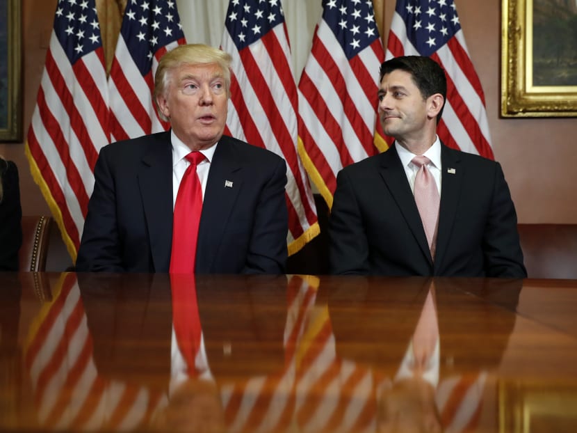 President-elect Donald Trump, and House Speaker Paul Ryan of Wis., pose for photographers after a meeting in the Speaker's office on Capitol Hill. Photo: AP