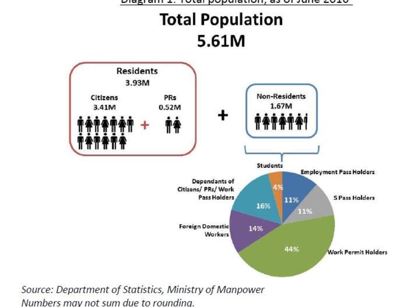 A breakdown of Singapore's population as of June 2016. Photo: National Population and Talent Division