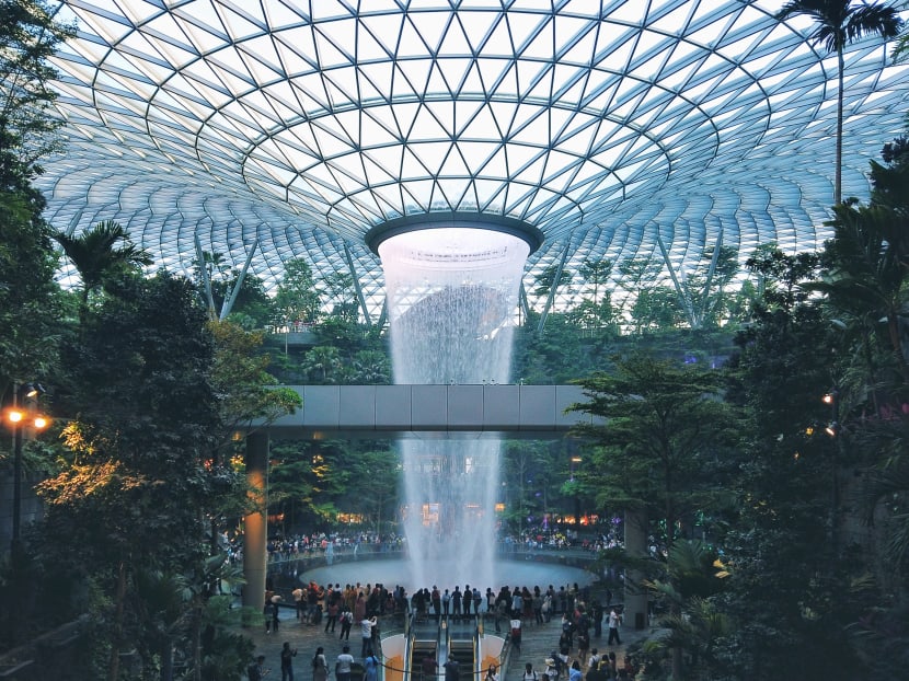 The 40m-high indoor waterfall in Jewel Changi Airport. SingapoRediscovers Vouchers to support domestic tourism cannot be transferred or sold to others for use.
